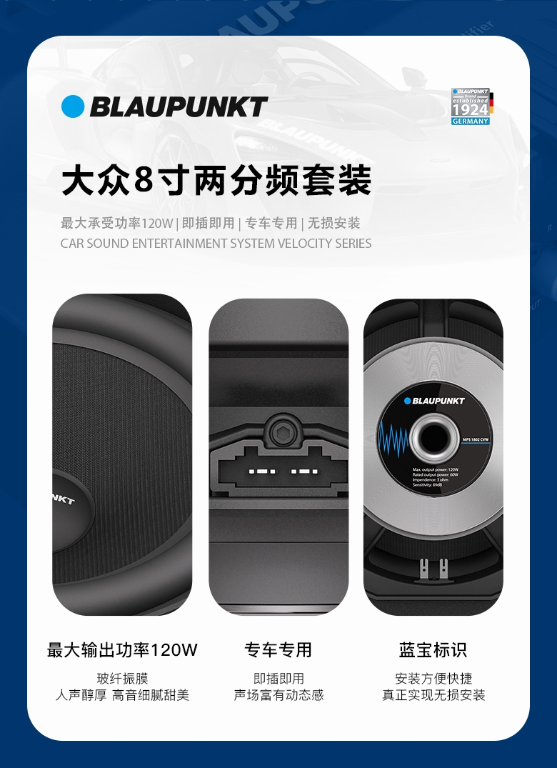 德國（藍寶BLAUPUNKT）MPS 1802 CVW大眾專用8寸喇叭